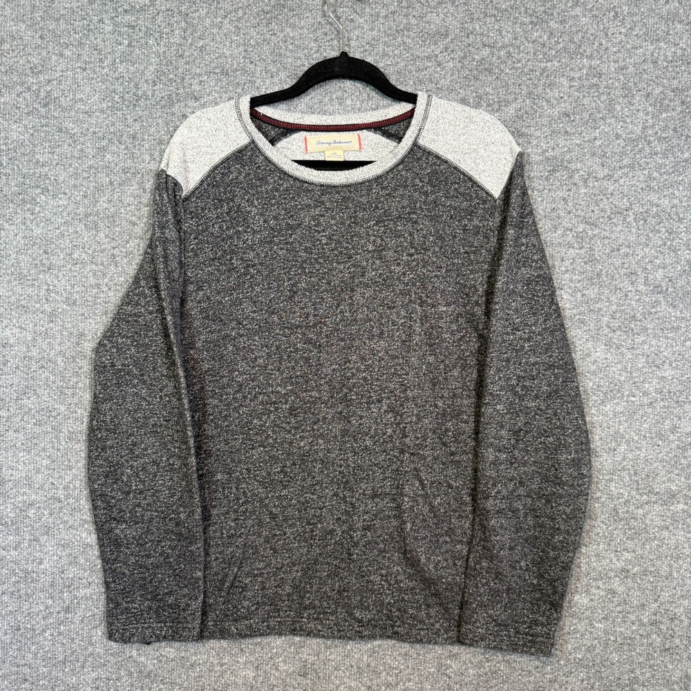 Tommy‎ Bahama Shirt Mens Large Gray Long Sleeve Crewneck Soft Casual Raglan Knit